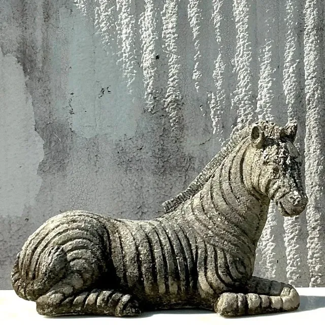 Vintage Distressed Cast Concrete Zebra — additional photo 4