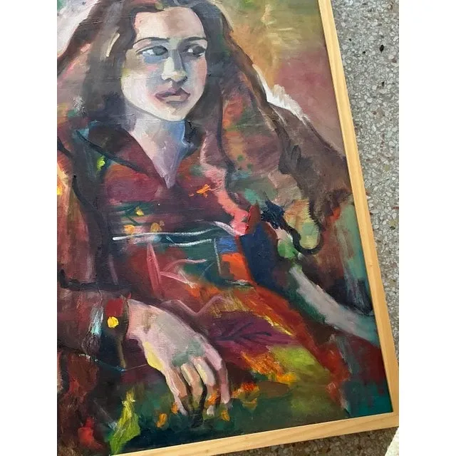 Vintage Boho Original Oil Portrait on Canvas - Wood, 26.5W x 31.25H — additional photo 6