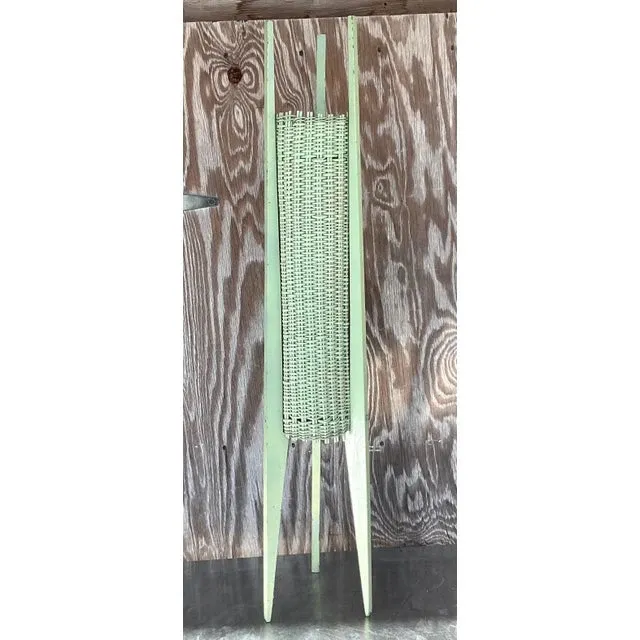 Vintage Coastal Mid-Century Modern Woven Rattan Table Lamp — additional photo 4