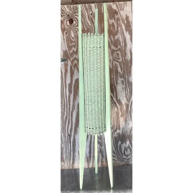 Vintage Coastal Mid-Century Modern Woven Rattan Table Lamp — additional photo 2