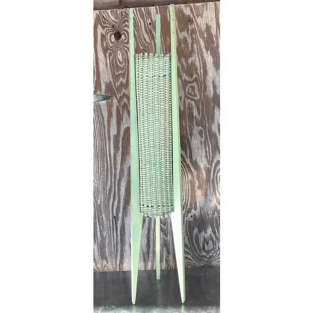 Vintage Coastal Mid-Century Modern Woven Rattan Table Lamp — additional photo 1
