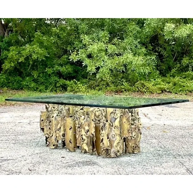 1970s Vintage Brutalist Signed Silas Seandel “Cathedral” Torch Cut Brass Coffee Table — additional photo 2