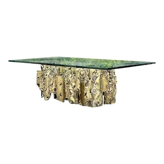 1970s Vintage Brutalist Signed Silas Seandel “Cathedral” Torch Cut Brass Coffee Table