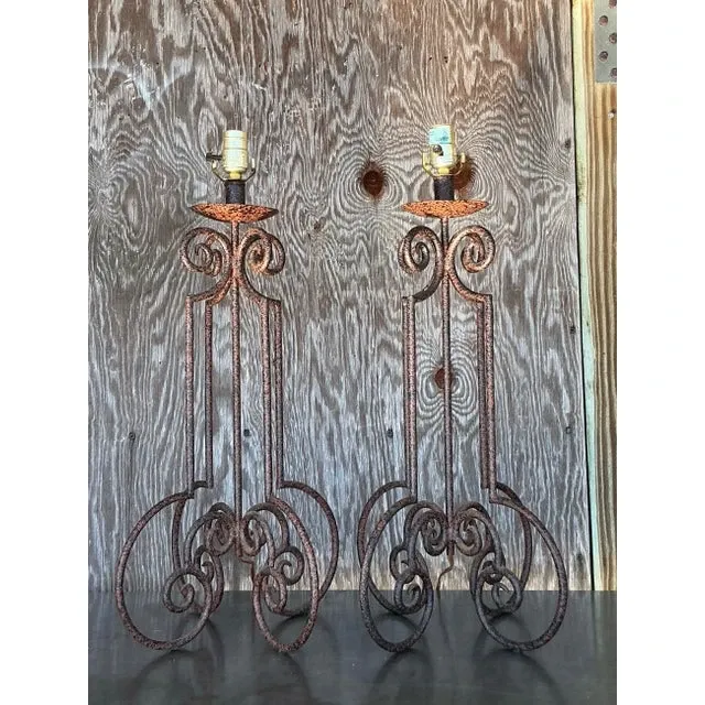 Vintage Boho Scroll Metal Column Lamps - a Pair — additional photo 4