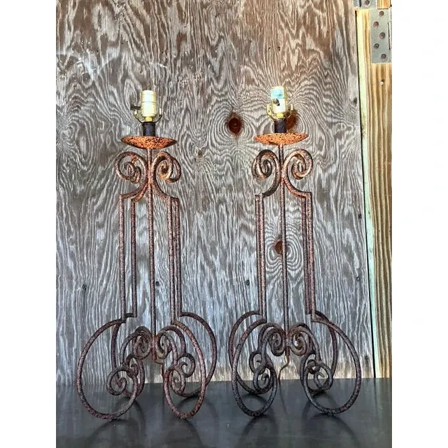 Vintage Boho Scroll Metal Column Lamps - a Pair — additional photo 5