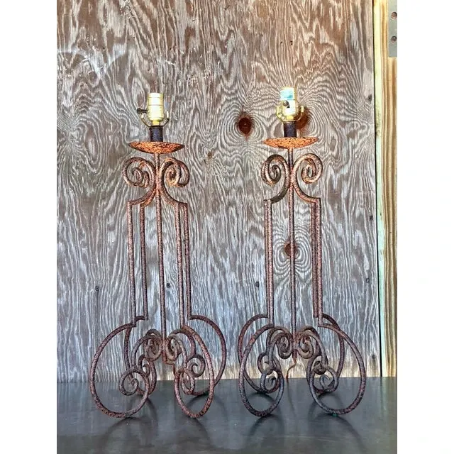 Vintage Boho Scroll Metal Column Lamps - a Pair — additional photo 6