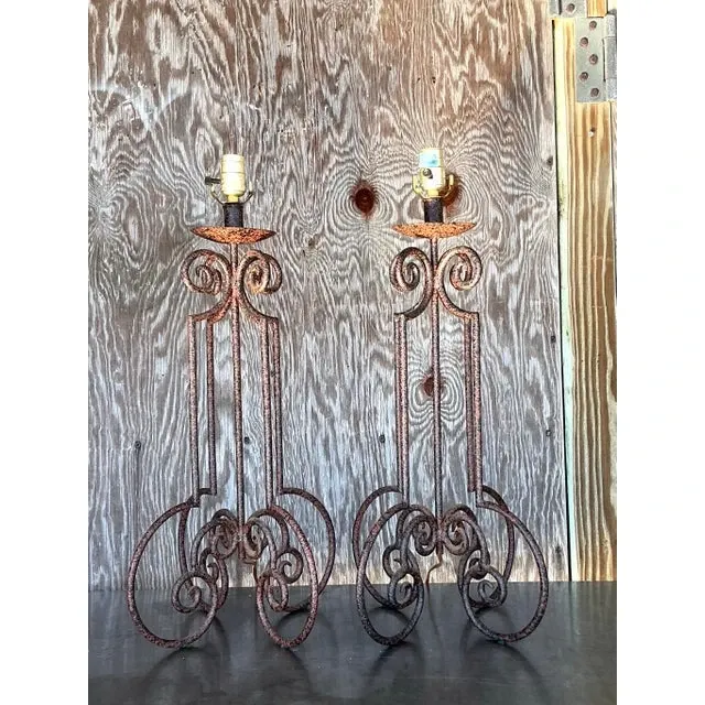 Vintage Boho Scroll Metal Column Lamps - a Pair — additional photo 7