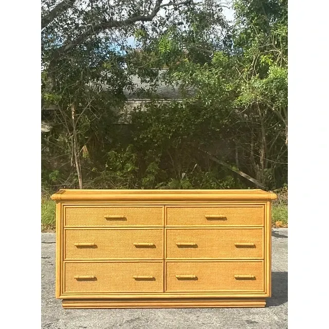 Vintage Coastal Woven Rattan Dresser — additional photo 1