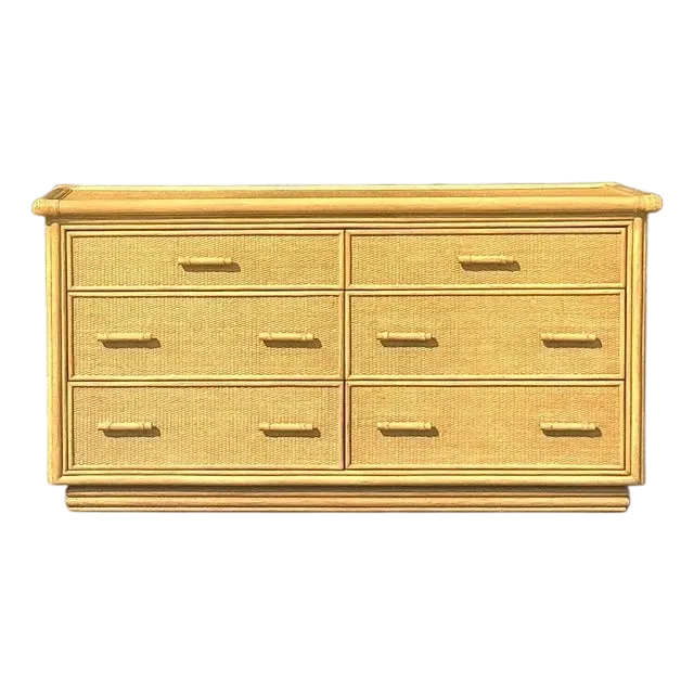 Vintage Coastal Woven Rattan Dresser