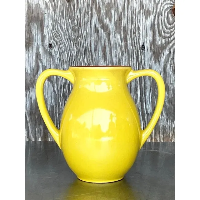 Vintage Boho Glazed Ceramic Two Handle Vase — additional photo 1