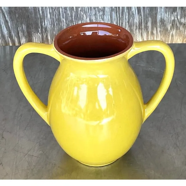 Vintage Boho Glazed Ceramic Two Handle Vase — additional photo 2