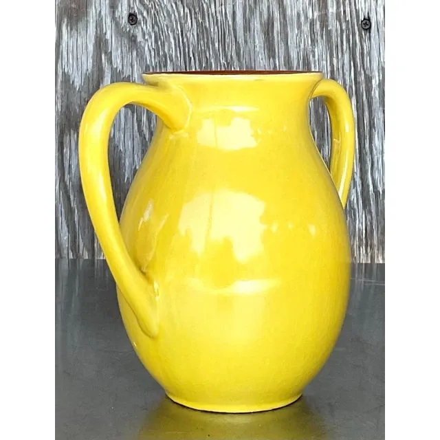 Vintage Boho Glazed Ceramic Two Handle Vase — additional photo 3