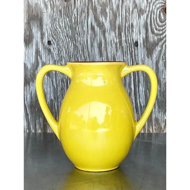 Vintage Boho Glazed Ceramic Two Handle Vase — additional photo 4