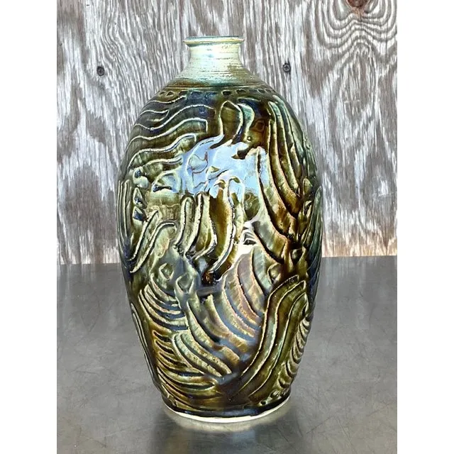Vintage Boho Glazed Ceramic Vase — additional photo 7