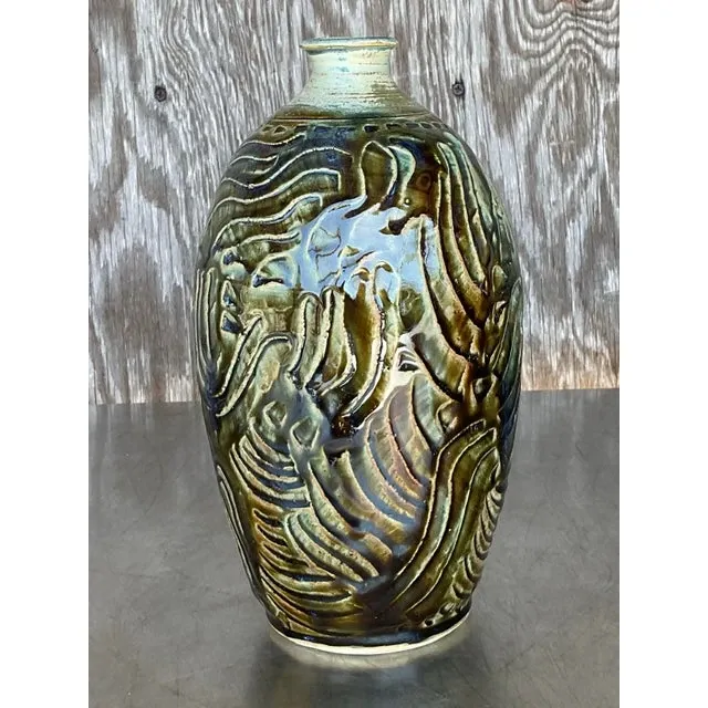 Vintage Boho Glazed Ceramic Vase — additional photo 3