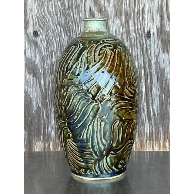 Vintage Boho Glazed Ceramic Vase — additional photo 4