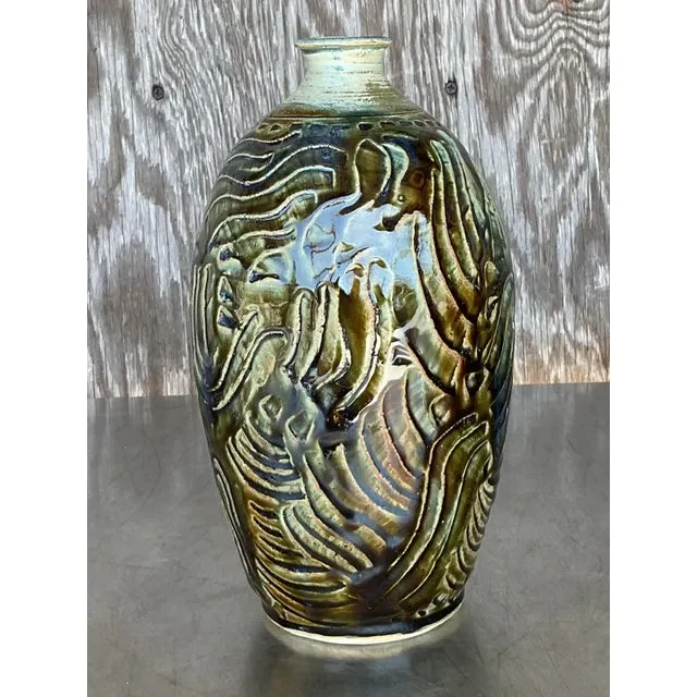 Vintage Boho Glazed Ceramic Vase — additional photo 5