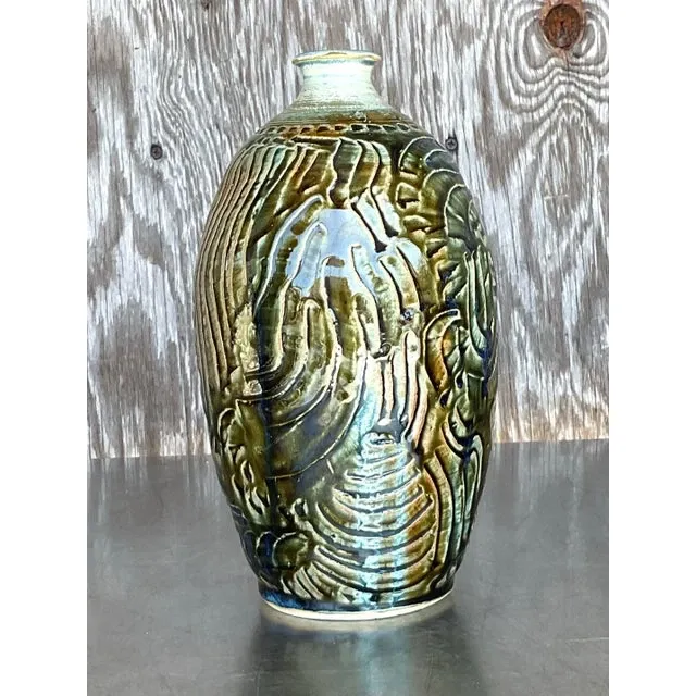 Vintage Boho Glazed Ceramic Vase — additional photo 6