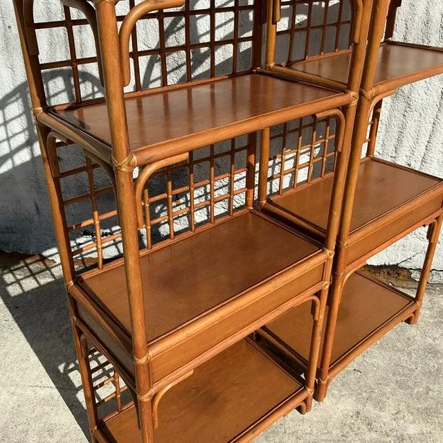 Vintage Coastal Grid Rattan Etagere - a Pair — additional photo 5