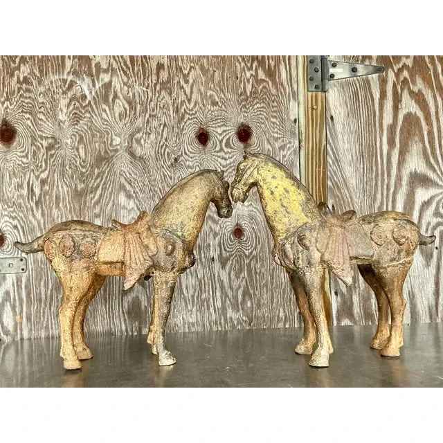 Vintage Asian Patinated Gilt Wood Temple Horses - a Pair — additional photo 3