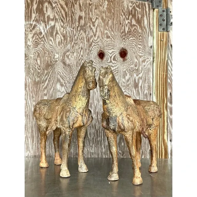 Vintage Asian Patinated Gilt Wood Temple Horses - a Pair — additional photo 4