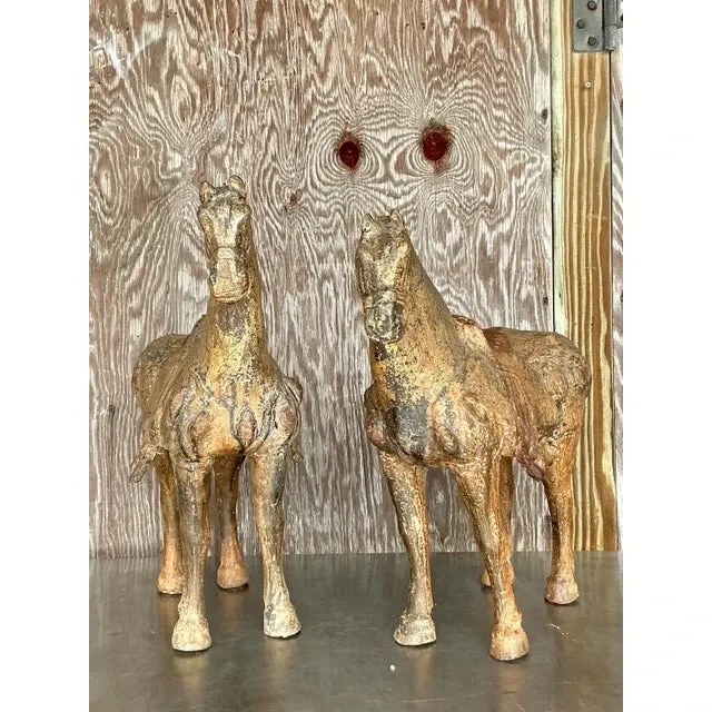 Vintage Asian Patinated Gilt Wood Temple Horses - a Pair — additional photo 1