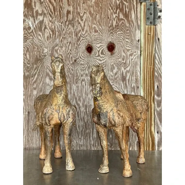Vintage Asian Patinated Gilt Wood Temple Horses - a Pair — additional photo 5