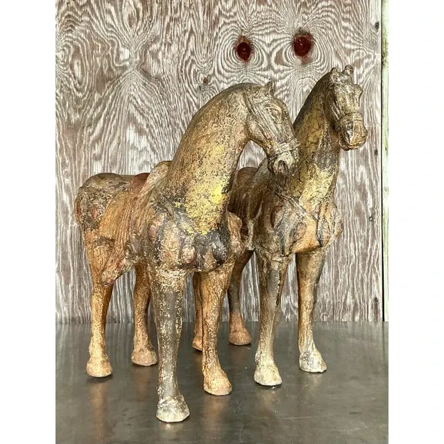 Vintage Asian Patinated Gilt Wood Temple Horses - a Pair — additional photo 6