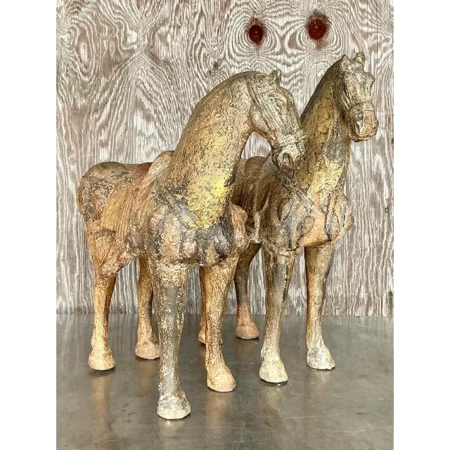 Vintage Asian Patinated Gilt Wood Temple Horses - a Pair — additional photo 7