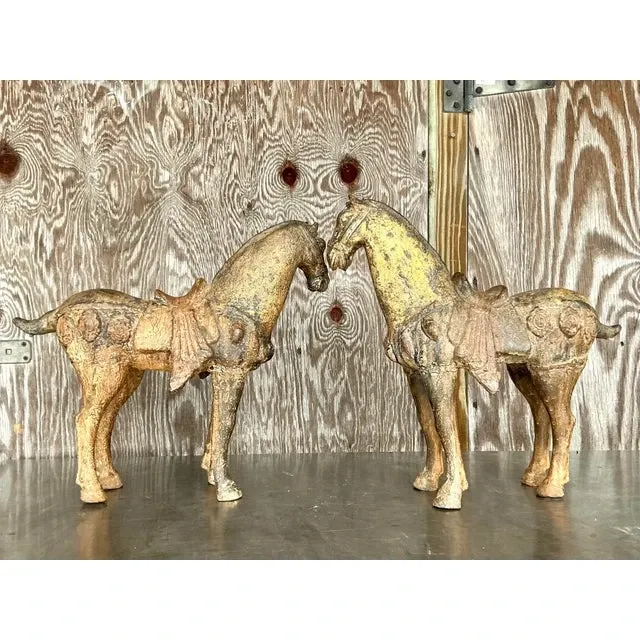 Vintage Asian Patinated Gilt Wood Temple Horses - a Pair — additional photo 8
