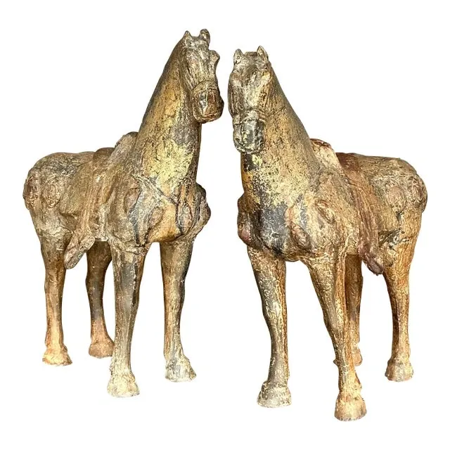 Vintage Asian Patinated Gilt Wood Temple Horses - a Pair — additional photo 1