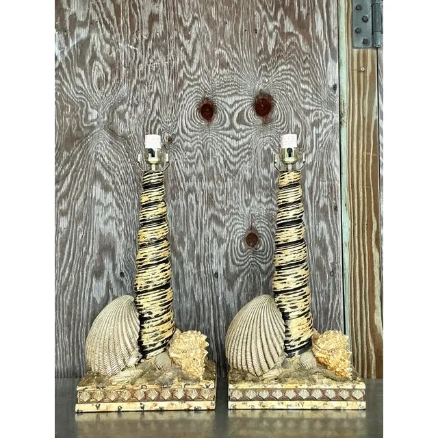 Vintage Coastal Resin Shell Lamps - a Pair — additional photo 1