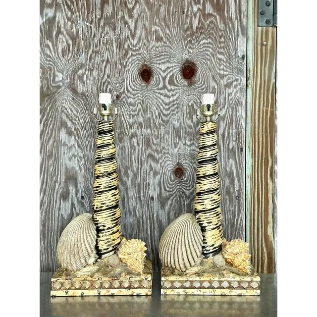 Vintage Coastal Resin Shell Lamps - a Pair — additional photo 6