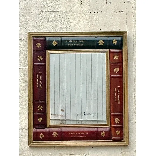 Vintage Regency Embossed Leather Books Mirror — additional photo 1