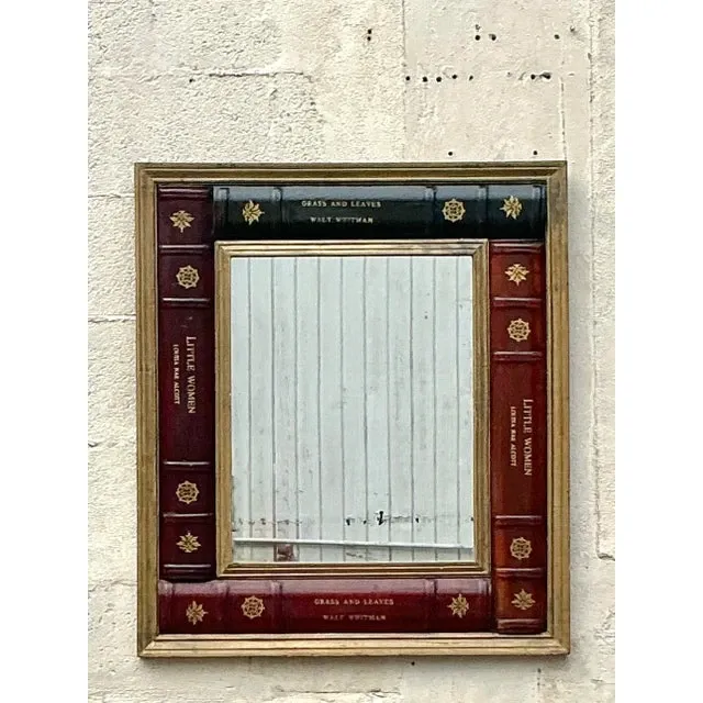 Vintage Regency Embossed Leather Books Mirror — additional photo 3