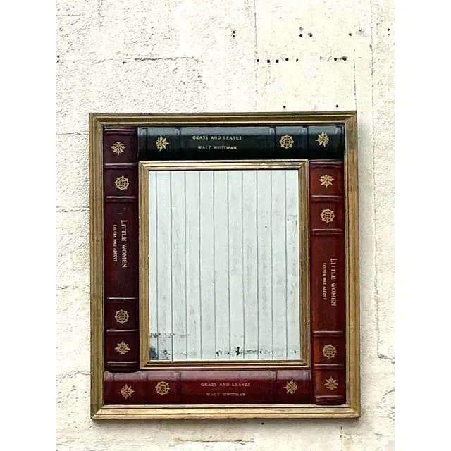 Vintage Regency Embossed Leather Books Mirror — additional photo 5