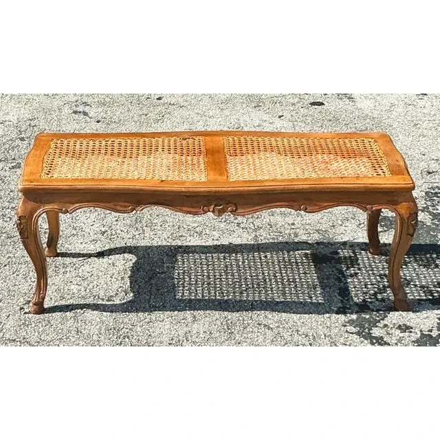 Vintage Boho Woven Cane Bench — additional photo 3