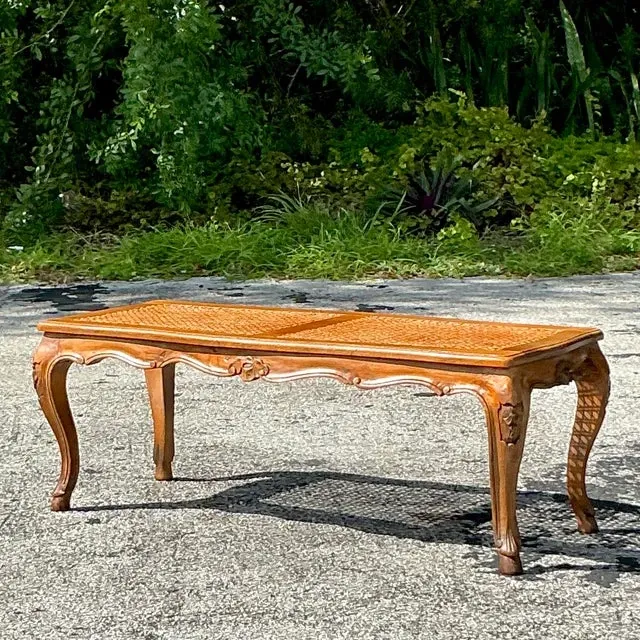 Vintage Boho Woven Cane Bench — additional photo 5
