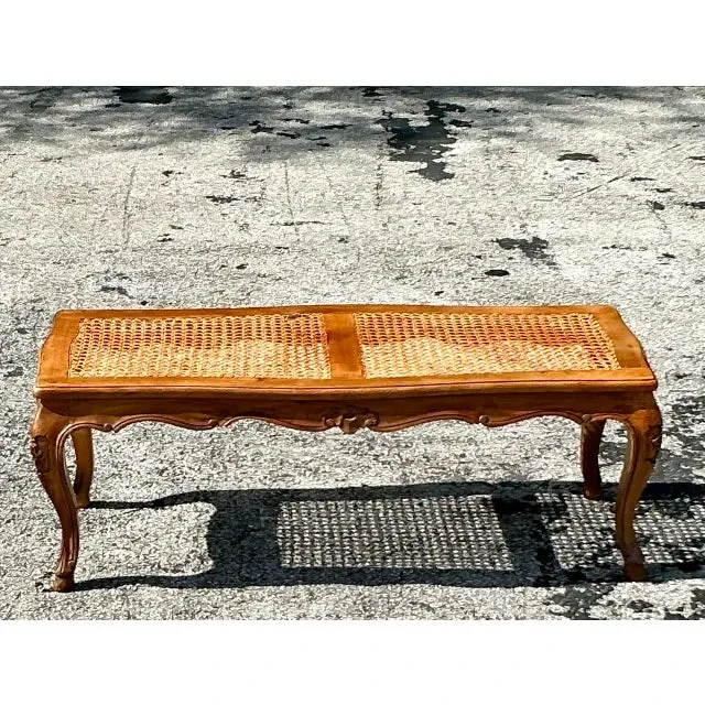 Vintage Boho Woven Cane Bench — additional photo 2