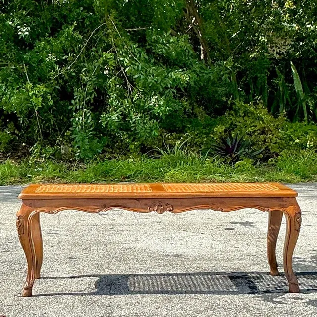 Vintage Boho Woven Cane Bench — additional photo 1