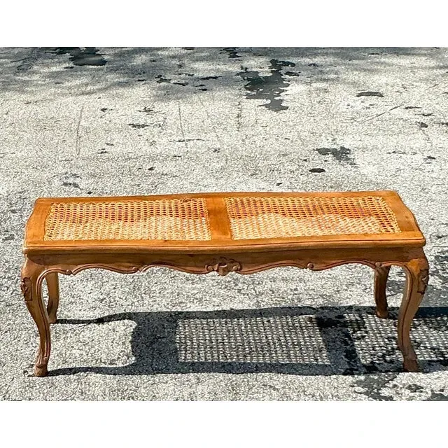 Vintage Boho Woven Cane Bench — additional photo 8