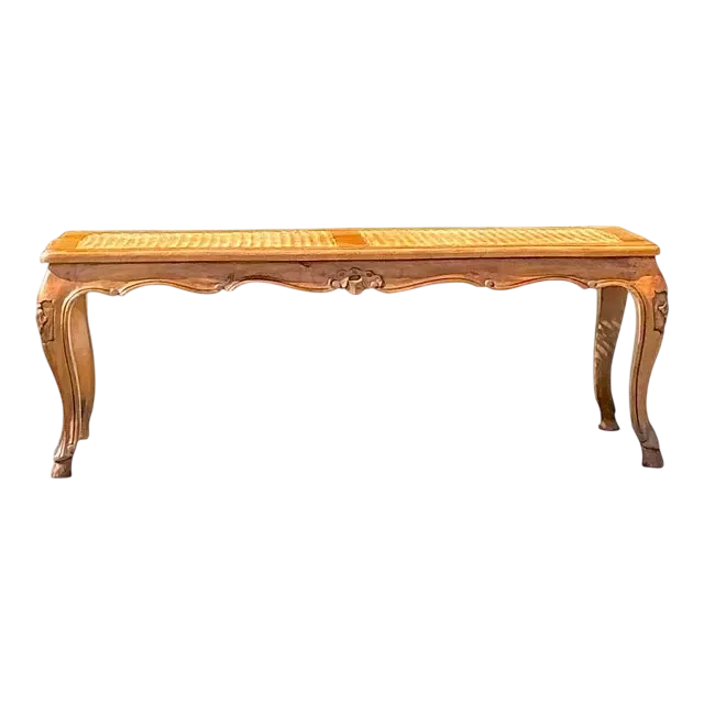 Vintage Boho Woven Cane Bench
