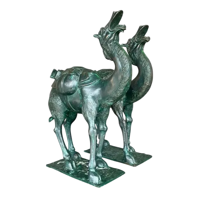 Vintage Boho Patinated Bronze Camels - a Pair