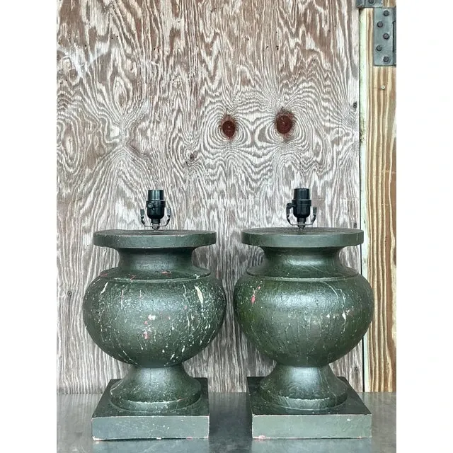 Vintage Boho Patinated Turned Wood Lamps - a Pair — additional photo 3