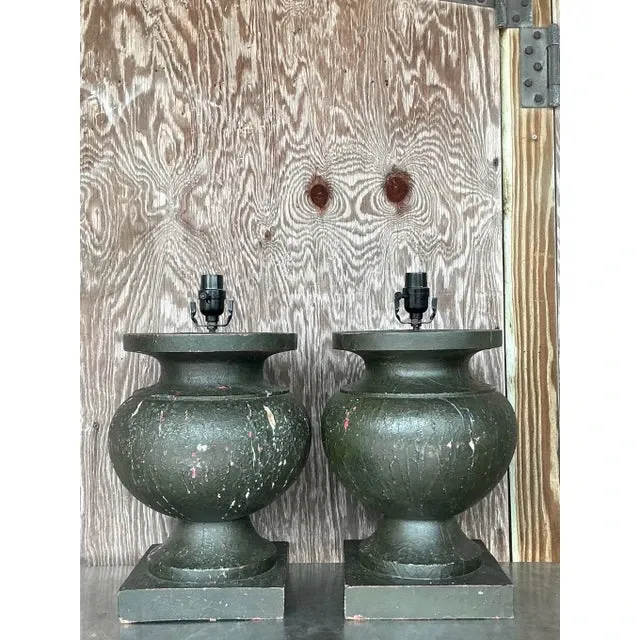 Vintage Boho Patinated Turned Wood Lamps - a Pair — additional photo 5