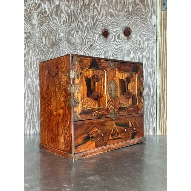 Vintage Asian Marquetry Tansu Table Cabinet — additional photo 8