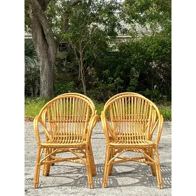 Vintage Coastal Stick Rattan Dining Chairs - Set of 4 — additional photo 3