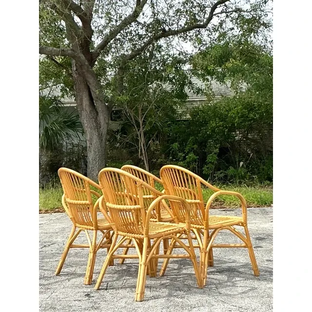 Vintage Coastal Stick Rattan Dining Chairs - Set of 4 — additional photo 5