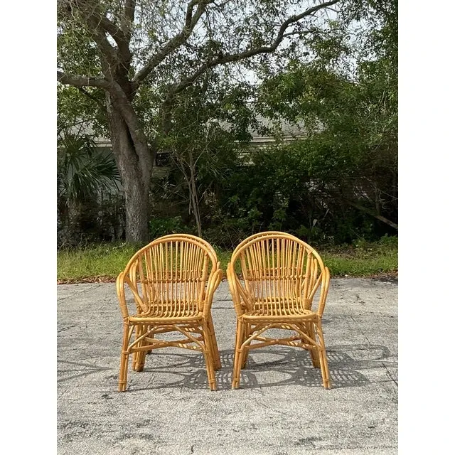 Vintage Coastal Stick Rattan Dining Chairs - Set of 4 — additional photo 7