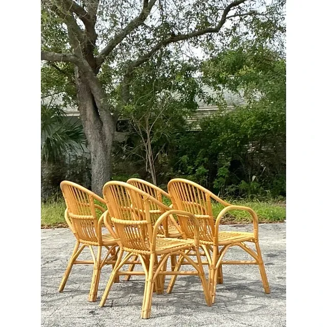 Vintage Coastal Stick Rattan Dining Chairs - Set of 4 — additional photo 8